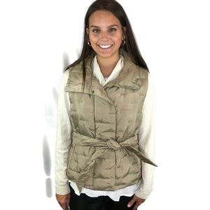 Talbots Petites Tan Shinny Goose Down Puffer Vest with Belt  Zip and Snaps Small